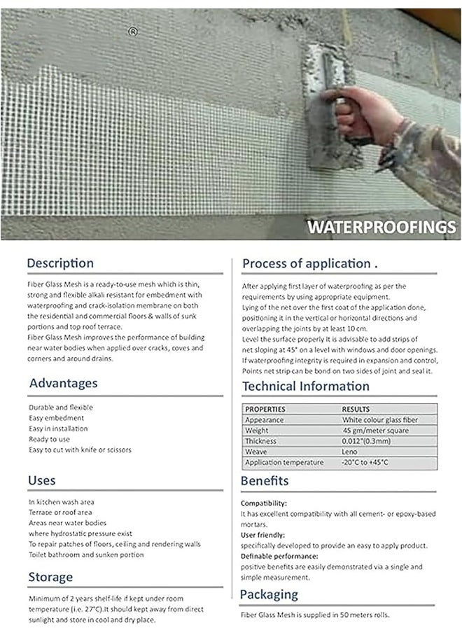 Biella Fiber Mesh Glass Coated Roll 100 Gsm For Waterproofing, Roof/Crack Patch/Wall Repair, Wall Coating/Plastering Mesh, Chicken Mesh (40 Inch X 35 Meter)  - Image 5