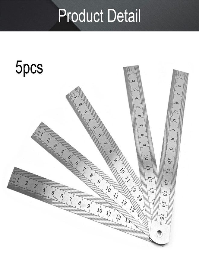 اتول مارت مجموعة مسطرة مستقيمة من يوتول مارت، مقياس مزدوج الجوانب 15 سم / 5.9 بوصة، مسطرة من الفولاذ المقاوم للصدأ، أداة قياس لمكتب الهندسة والمهندس المعماري والرسم، 5 قطع - Image 4