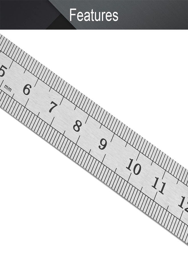 اتول مارت مجموعة مسطرة مستقيمة من يوتول مارت، مقياس مزدوج الجوانب 15 سم / 5.9 بوصة، مسطرة من الفولاذ المقاوم للصدأ، أداة قياس لمكتب الهندسة والمهندس المعماري والرسم، 5 قطع - Image 3