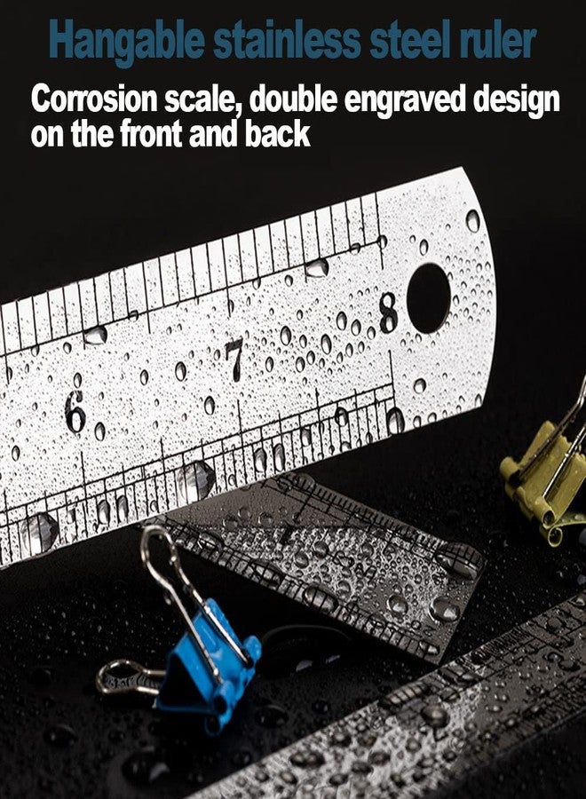 اتول مارت مجموعة مسطرة مستقيمة من يوتول مارت، مقياس مزدوج الجوانب 15 سم / 5.9 بوصة، مسطرة من الفولاذ المقاوم للصدأ، أداة قياس لمكتب الهندسة والمهندس المعماري والرسم، 5 قطع - Image 5