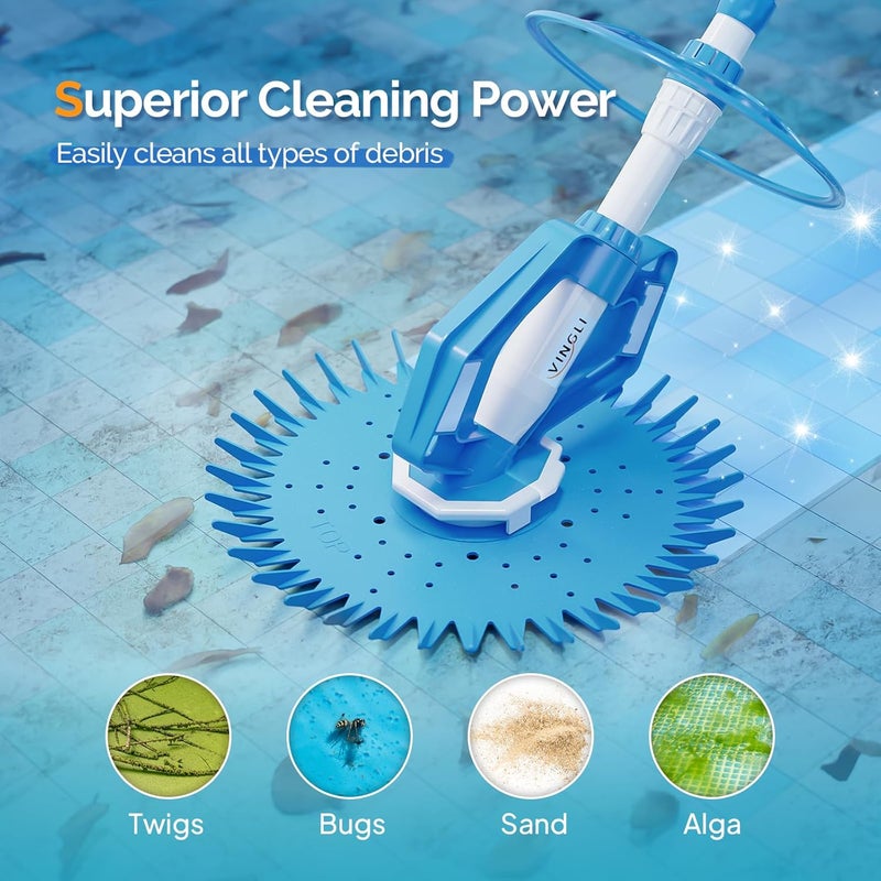 VINGLI Pool Vacuum Cleaner Automatic Sweeper Swimming Pool Creepy Crawler Vacuum with 33FT Hoses (Light Blue&White) - Image 2