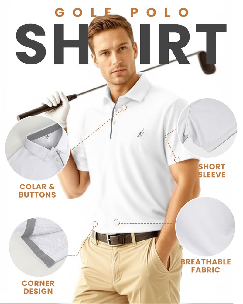 NY Threads Men's Golf Polo Shirt UPF 70+ Regular Fit Moisture Wicking Quick Dry Performance Short Sleeves Polo, Large, White - Image 5