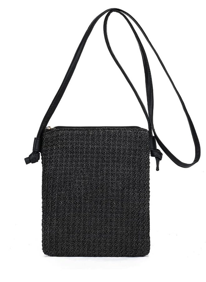 Stylish Straw Crossbody Beach Bag for Summer Vacations and Parties in Black - Image 1