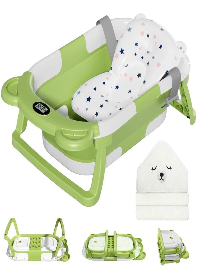 MoreFeel Collapsible Baby Bathtub for Newborn with Thermometer & 1 Hooded Towel & 1 Soft Floating Cushion,Portable Travel Bathtub with Drain Hole, Durable Foldable Baby Tubs for Infants to Toddler - Image 1
