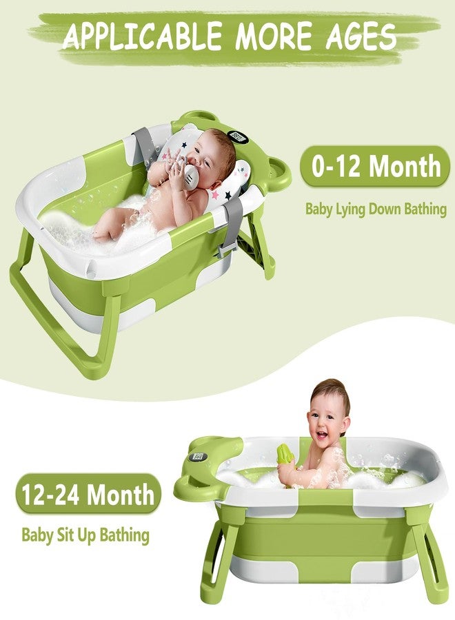 MoreFeel Collapsible Baby Bathtub for Newborn with Thermometer & 1 Hooded Towel & 1 Soft Floating Cushion,Portable Travel Bathtub with Drain Hole, Durable Foldable Baby Tubs for Infants to Toddler - Image 4