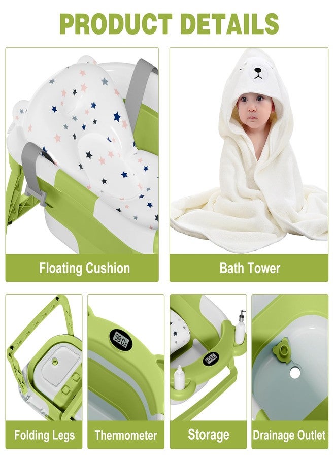 MoreFeel Collapsible Baby Bathtub for Newborn with Thermometer & 1 Hooded Towel & 1 Soft Floating Cushion,Portable Travel Bathtub with Drain Hole, Durable Foldable Baby Tubs for Infants to Toddler - Image 3