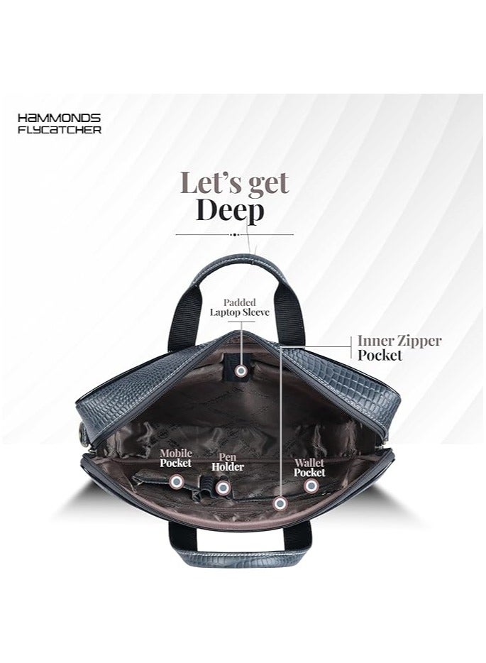  هاموندز فلاي كاتشر حقيبة مكتب جلدية للرجال - حقيبة كمبيوتر محمول مقاس 15.6 بوصة للرجال، حقيبة جلدية احترافية للرجال - أحزمة قابلة للتعديل وحجرات متعددة - Image 4