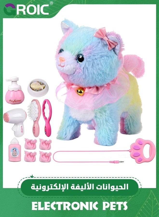 GROIC Remote Control Electronic Plush Cat Toy Pet for Girls Kids Interactive Toys, Walks, Barks, Pretend Dress Up Realistic Stuffed Animal,Electronic Pet Singing Kitty Toy,Companion Toy for Kids  - Image 1