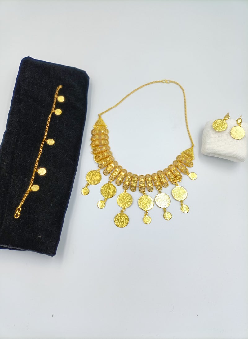 3-piece Fashion Jewellery Set Bohemia Gypsy Tibetan Vintage Coin Party Wear Necklace Earrings And Bracelet For Girls & Women - Image 3