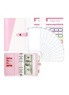 KASTWAVE Budget Binder with Cash Envelopes, A6 Stitching PU Leather Budget Binder with Zipper Envelopes and Budget Sheets, 12pcs Cash Budget Binder for Saving Money, Budget Envelopes Organizer for Cash System  - Image 1