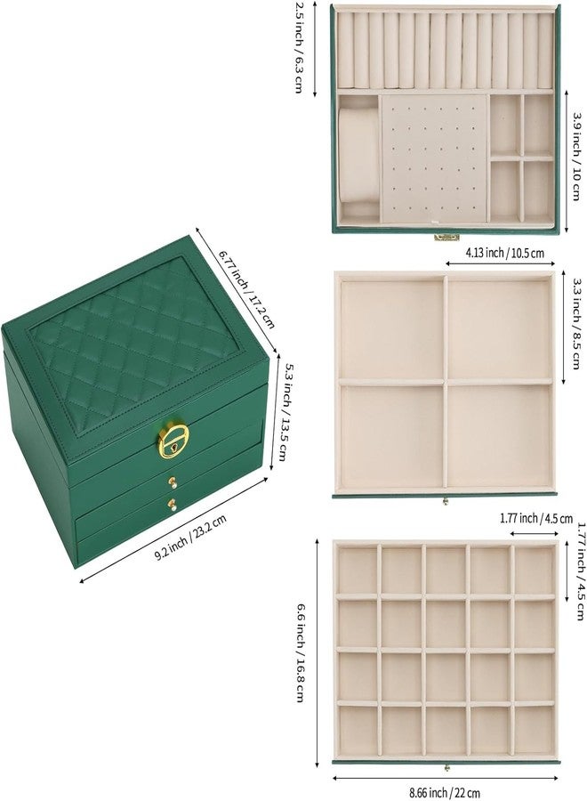 Glaceon Jewelry Box Organizer for Women Girls,3 Layer Leather Jewelry Storage Box with Lock and Removable Tray,for Necklace Earrings Rings Bracelets - Image 2