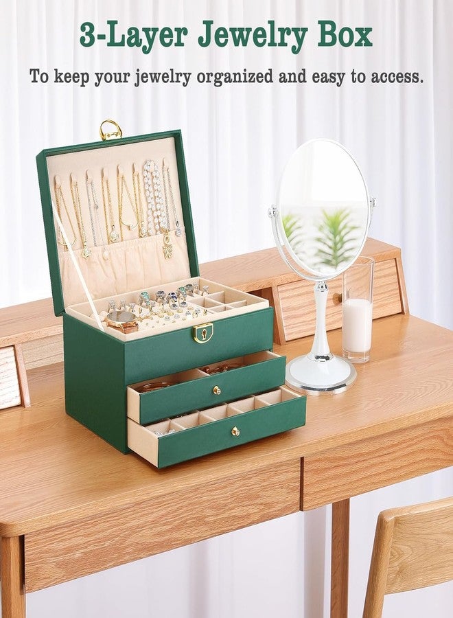 Glaceon Jewelry Box Organizer for Women Girls,3 Layer Leather Jewelry Storage Box with Lock and Removable Tray,for Necklace Earrings Rings Bracelets - Image 4