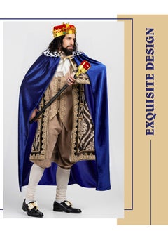 KASTWAVE 3 Pcs Kid Adult King Cape Costume Set Men Medieval King Robe Cape Regal Crown Scepter for Carnival Mardi Gras Cosplay  - Image 5