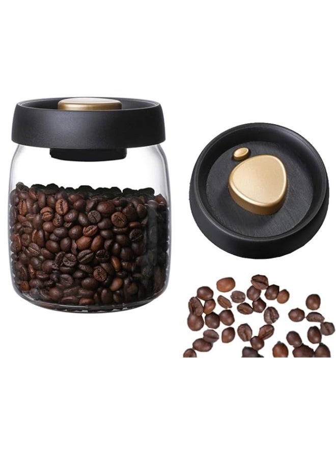 Happy Home Vacuum Sealed Borosilicate Glass Coffee Bean Storage Jar, Clear with Gold Lids 500ml  - Image 1