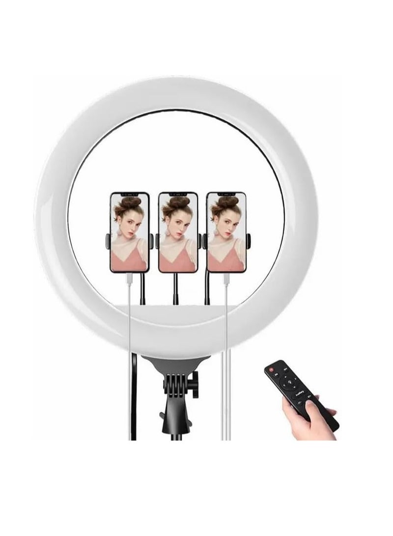 Soft LED Ring Light for Live Streaming and Makeup Artist 360 Degree 2700-6500K with 3 Mobile Phone Holders, Remote Control, 2m Stand, 45cm Diameter, White, Yellow, Max RL-18 with Bag  - Image 4