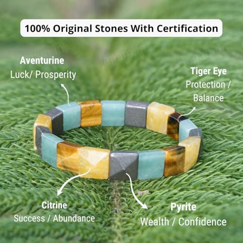 Japam Money Magnet Cubical Band with Pyrite, Tiger Eye, Citrine & Aventurine Beads | Wealth & Abundance Bracelet | Energy Healing Crystal Band | Certificate of Authenticity - Image 3
