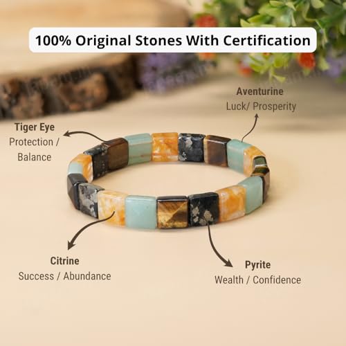 Japam Money Magnet Cubical Band with Pyrite, Tiger Eye, Citrine & Aventurine Beads | Wealth & Abundance Bracelet | Energy Healing Crystal Band | Certificate of Authenticity - Image 2