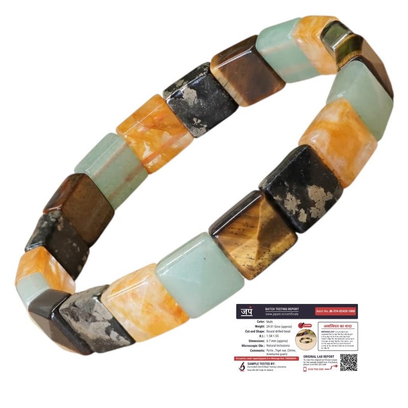 Japam Money Magnet Cubical Band with Pyrite, Tiger Eye, Citrine & Aventurine Beads | Wealth & Abundance Bracelet | Energy Healing Crystal Band | Certificate of Authenticity - Image 4