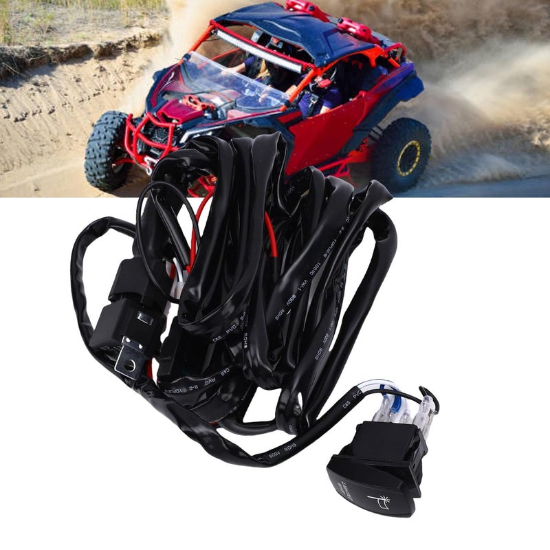 160W 16AWG Wiring Harness Kit, Lighted Whip Harness Set, Wire Kit with 10FT Cable, Rocker Switch & Relay, Ideal for RZR, Maver X3, Truck, UTV, ATV & SUV - Image 2