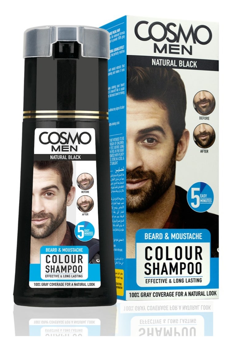 COSMO - Beard And Moustache Color Shampoo Natural Black 180 Ml - Image 1