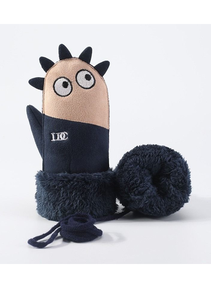 Golovejoy Children's outdoor Windproof Plush Warm And Temperature Locking Cute Cartoon Fluff Gloves In Winter 