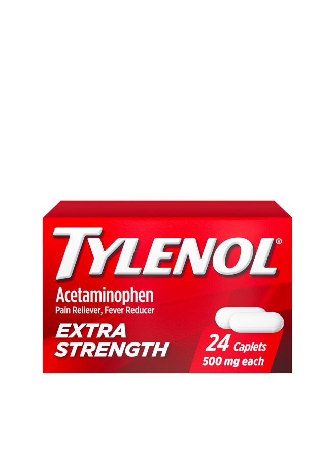 Tylenol Extra Strength Caplets with 500 mg Acetaminophen, Pain Reliever & Fever Reducer, 24 ct - Image 1