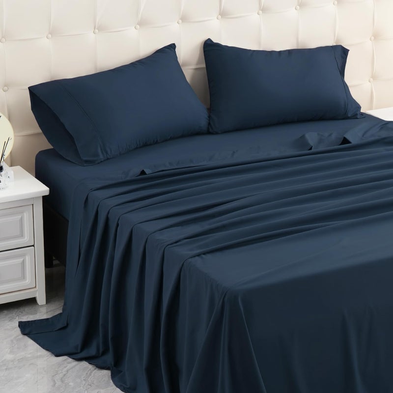 MICORAL Full Bed Sheets Set  Soft Breathable Bedding Sheet Set  Sheets Set with 16"" Deep Pocket Design (4 Pieces  Full  Navy) - Image 1