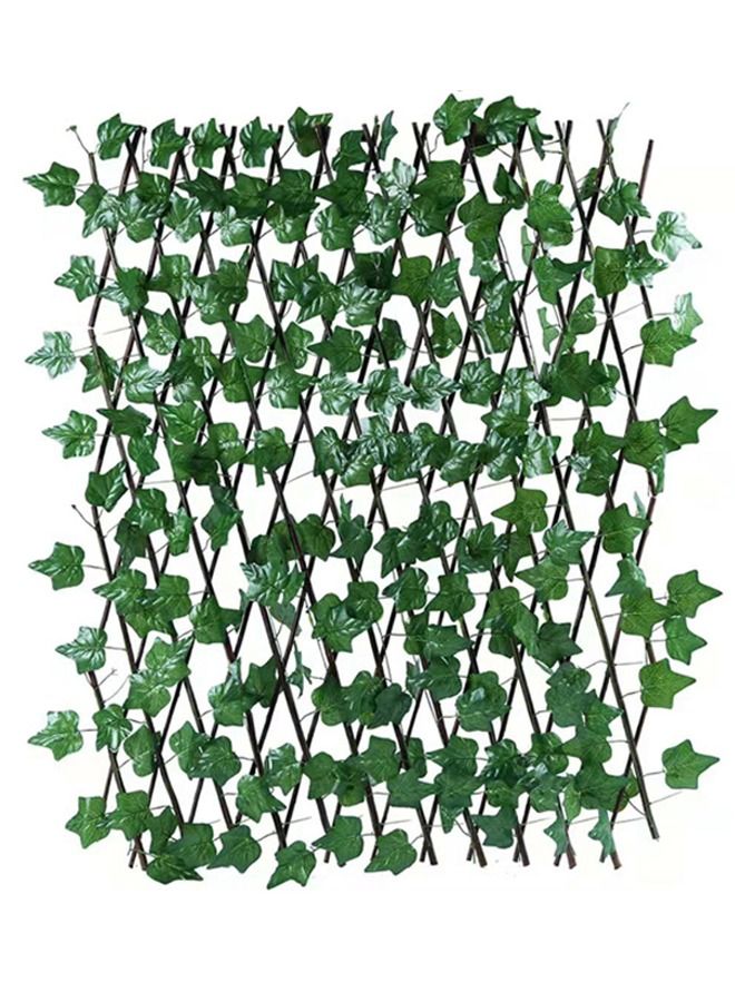 LINGWEI Green Ivy Leaves Garden Wall Decoration Fence Green Hedges Fence Wooden Retractable Garden Plant Fence Bamboo Garden Fence Expandable Wooden Artificial Leaf Fence 2pcs  - Image 1