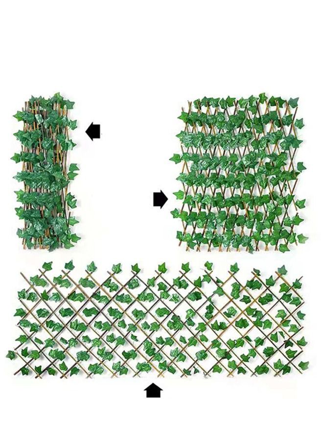 LINGWEI Green Ivy Leaves Garden Wall Decoration Fence Green Hedges Fence Wooden Retractable Garden Plant Fence Bamboo Garden Fence Expandable Wooden Artificial Leaf Fence 2pcs  - Image 4