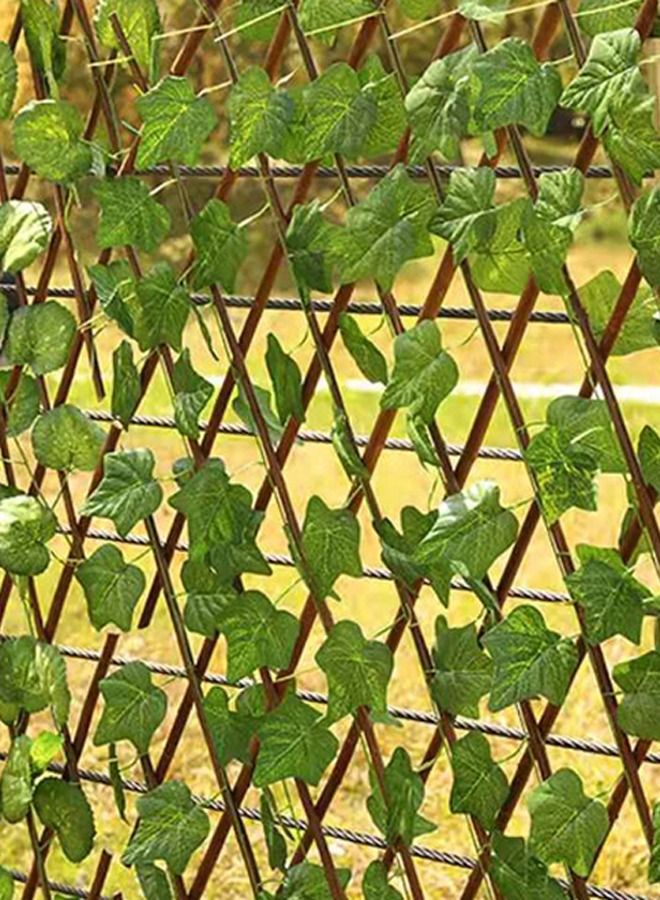 LINGWEI Green Ivy Leaves Garden Wall Decoration Fence Green Hedges Fence Wooden Retractable Garden Plant Fence Bamboo Garden Fence Expandable Wooden Artificial Leaf Fence 2pcs  - Image 3