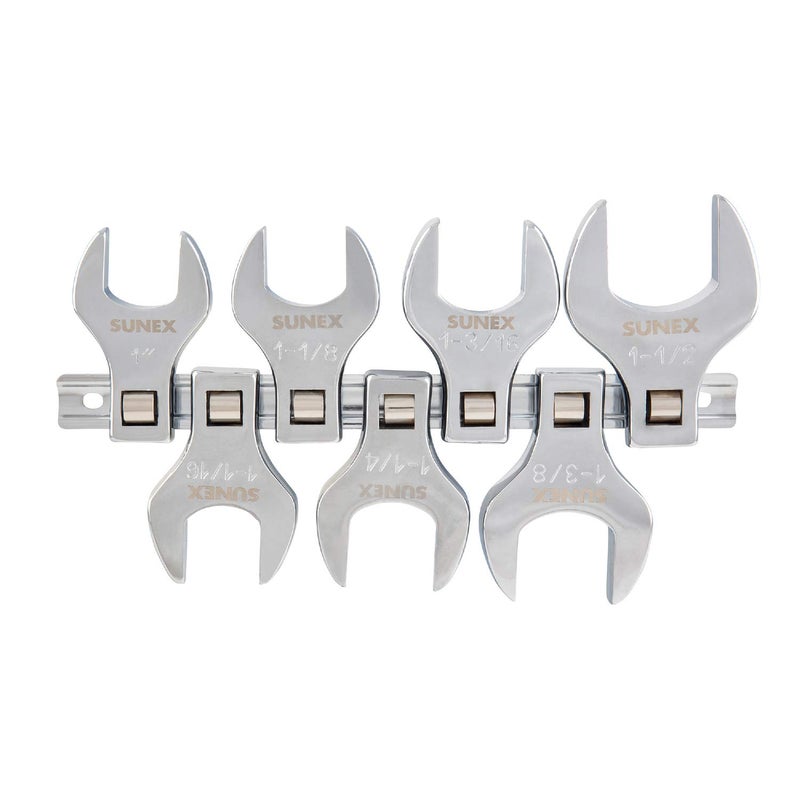 SUNEX TOOLS 9720A 12Inch Drive Jumbo SAE Crowfoot Wrench Set 1Inch 138Inch Fully Polished 7Piece Includes Storage Rail