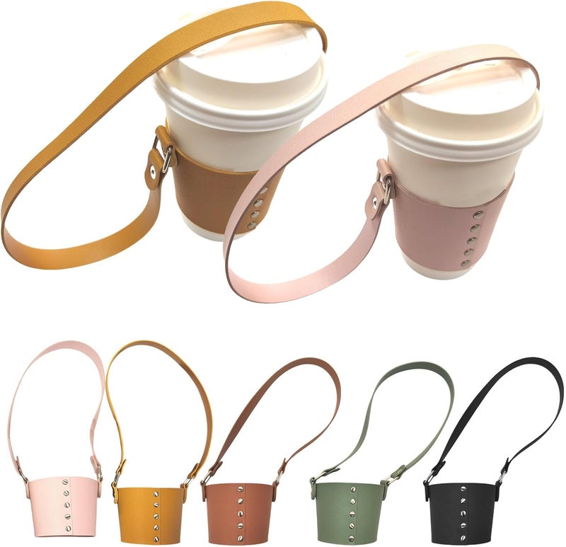 Handheld Cup Carrying Holder Water Bottle Sleeve Portable Drinks Carriers Beverage Cover Drinks Leather Handheld Sleeve Leather Travel Accessory - Image 2