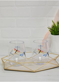 Acrylic Stemless Wine Glass Set, Dragonfly Flight