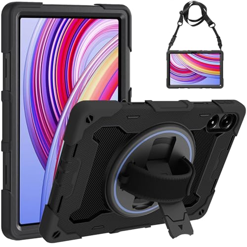 Robustrion Cover for Redmi Pad Pro 12.1 inch, Armor Shockproof Cover Case with [Shoulder Strap] and [360 Degree Rotating Hand Strap and Stand] for Redmi Pad Pro 5G 12.1" - Black - Image 1