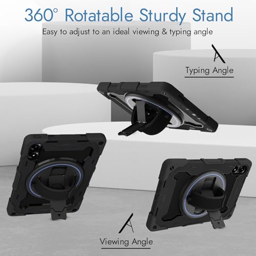 Robustrion Cover for Redmi Pad Pro 12.1 inch, Armor Shockproof Cover Case with [Shoulder Strap] and [360 Degree Rotating Hand Strap and Stand] for Redmi Pad Pro 5G 12.1" - Black - Image 4