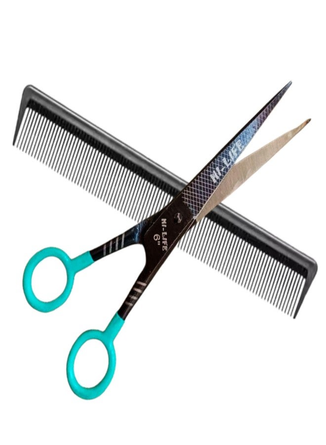 Professional Hair Cutting Scissor and Comb Set for Salon & Home Use | Stainless Steel Barber Scissor with Comfortable Grip | Hair Styling & Trimming Combo for Men and Women - Image 1
