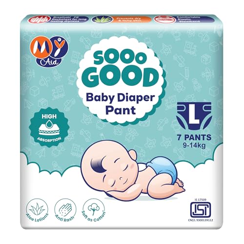 MyAid SOOO GOOD Baby Diaper Pants With Aloe Lotion & Wetness Indicator | Soft & Comfortable | Fast Absorption, Rash-Free, Leak-Proof, Large Size (L) 9-14 kg, 14 Count, Pack of 2 - Image 2