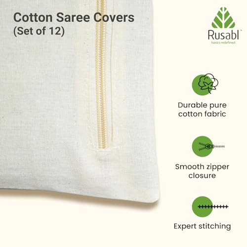 Rusabl Cotton Multi Storage Covers (Pack of 12, 16x14 Inches, Big Size) with Zipper Closure & Mesh Net Fabric Window, Clothes Organiser for Wardrobe, Bag for Woman Dresses, Sarees, Lehengas, Shawls - Image 2