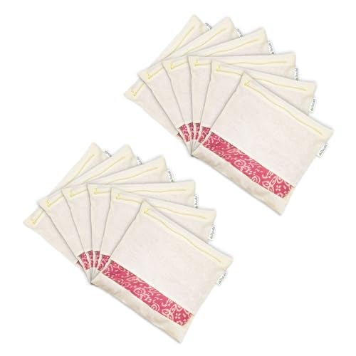Rusabl Cotton Multi Storage Covers (Pack of 12, 16x14 Inches, Big Size) with Zipper Closure & Mesh Net Fabric Window, Clothes Organiser for Wardrobe, Bag for Woman Dresses, Sarees, Lehengas, Shawls - Image 1