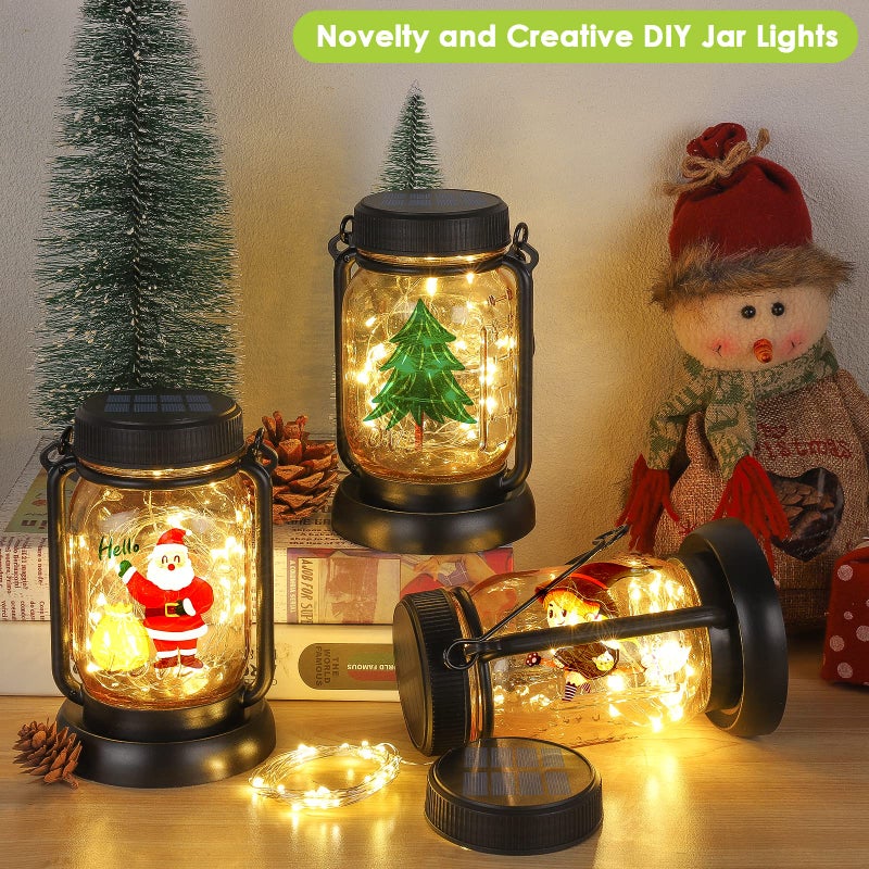 Mlambert 4 Pack Solar Hanging Lantern with Stakes, Outdoor Waterproof Solar Mason Jar Fairy String Lights Decorative Vintage Glass Lamp-Warm White - Image 4