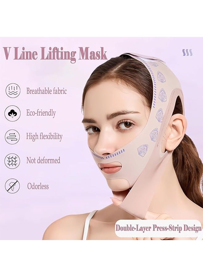 Loquat Reusable V Shape Face Lift Strap, Beauty Face Sculpting Sleep Mask, Relieve Sagging Skin, Reduce Pwelling and Firm Skin, Face Lift Belt for Men and Women - Pink - Image 2