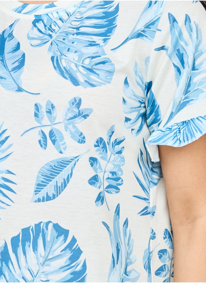 Styli Styli Tropical Print Ruffle Sleeve Sleep T-Shirt Dress  - Image 3
