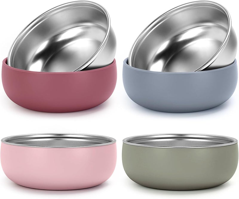 ShineMe 4 pack Baby Bowls 5 Inches Wide Stainless Steel Bowls for Kids with Removable Colorful Silicone Sleeve Unbreakable Toddler Bowls for Soup Cereal Yogurt Snacks - Image 1