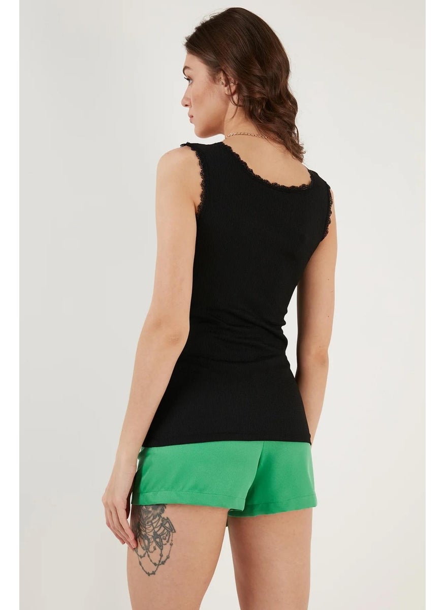 Tena Women's Black Lace Crepe Fabric Undershirt  - Image 4