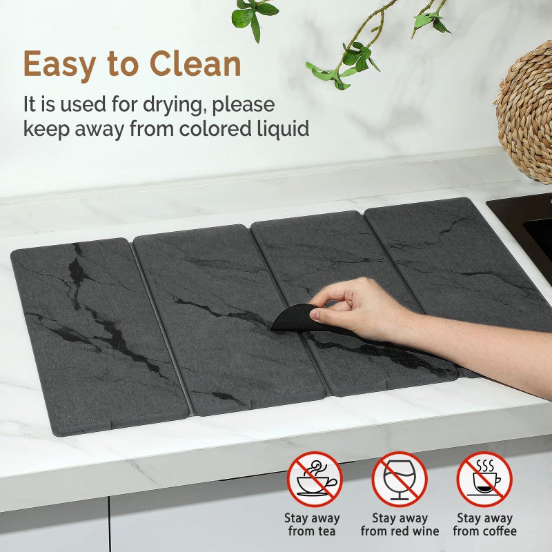 Linidcoud Large Stone Dish Drying Mat for Kitchen Counter, 2 PCS Quick Dry Stone Mats, Foldable Water Absorbing Diatomaceous Earth Drying Dishes Pad for Countertop Bottles Utensils Cup(Dark gray 24"x16"&8"x4") - Image 5