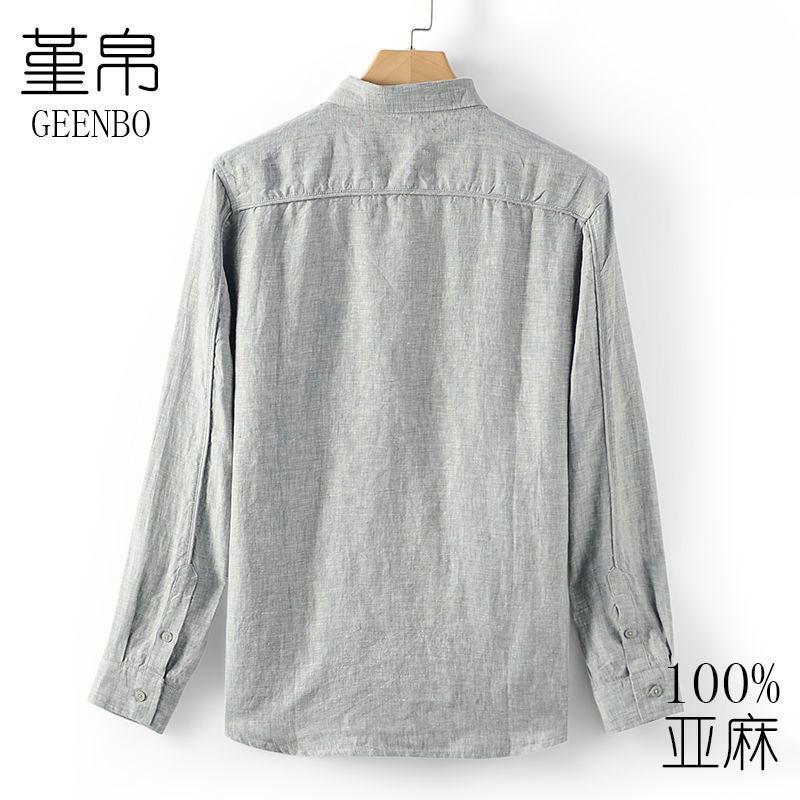 قميص كتان للرجال بياقة طويلة الأكمام قميص جديد من القطن والكتان رقيق فضفاض غير رسمي ربيعي وخريفي قميص رجال عصري - Image 4