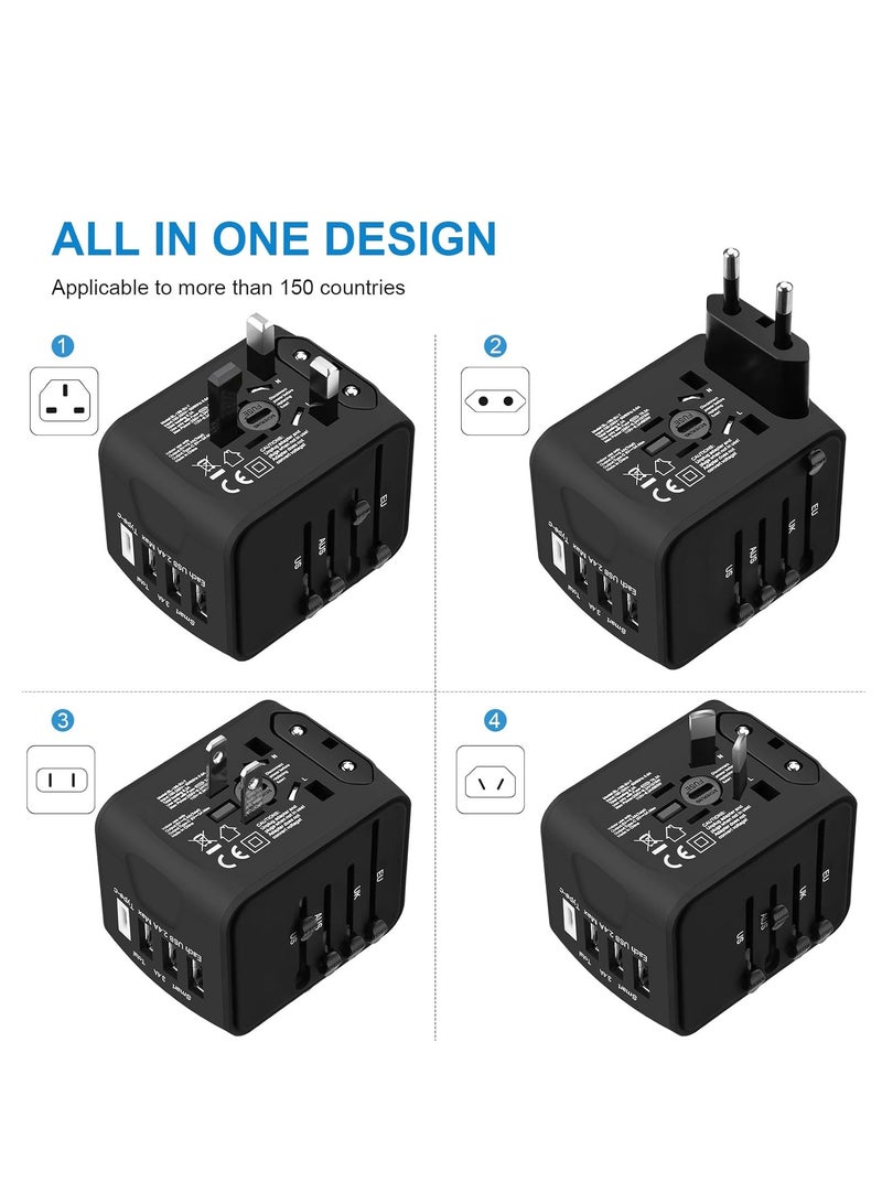 Excefore محول كهرباء دولي للسفر الشامل، شاحن حائط متعدد الوظائف بسرعة عالية 2.4A 3xUSB، 3.0A Type-C، محول أوروبي، مقابس كهربائية عالمية للمملكة المتحدة، كندا، الاتحاد الأوروبي، أستراليا، آسيا  - Image 4