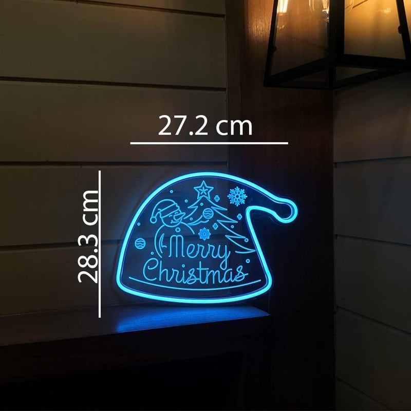 Horoof Home Merry Christmas Neon LED Santa Hat Wall Light - Blue Acrylic Holiday Decoration - Image 2