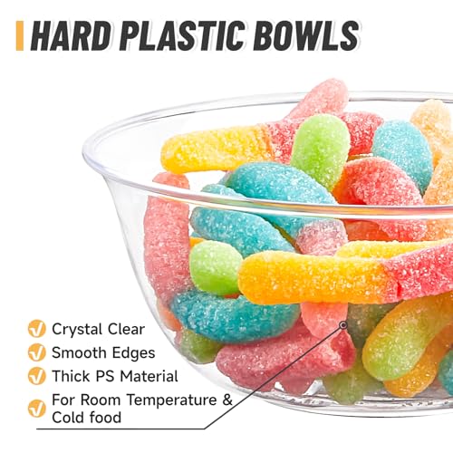Qeirudu 10 oz Small Clear Plastic Bowls, 60 Pack Disposable Hard Plastic Party Serving Bowls for Salads, Ice Creams, Fruit, Desserts, Parfaits, Snacks - Image 3