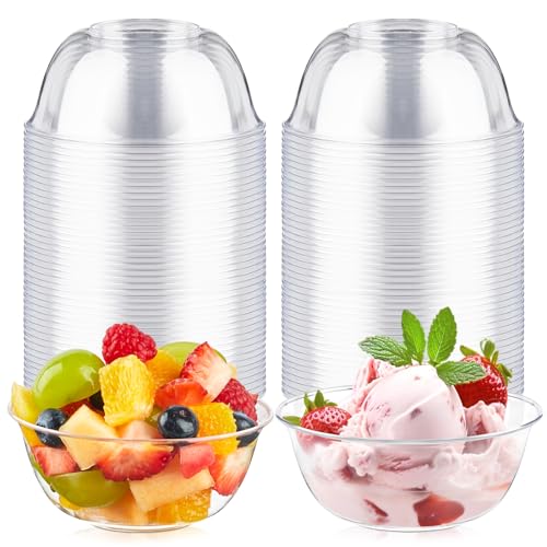 Qeirudu 10 oz Small Clear Plastic Bowls, 60 Pack Disposable Hard Plastic Party Serving Bowls for Salads, Ice Creams, Fruit, Desserts, Parfaits, Snacks - Image 1